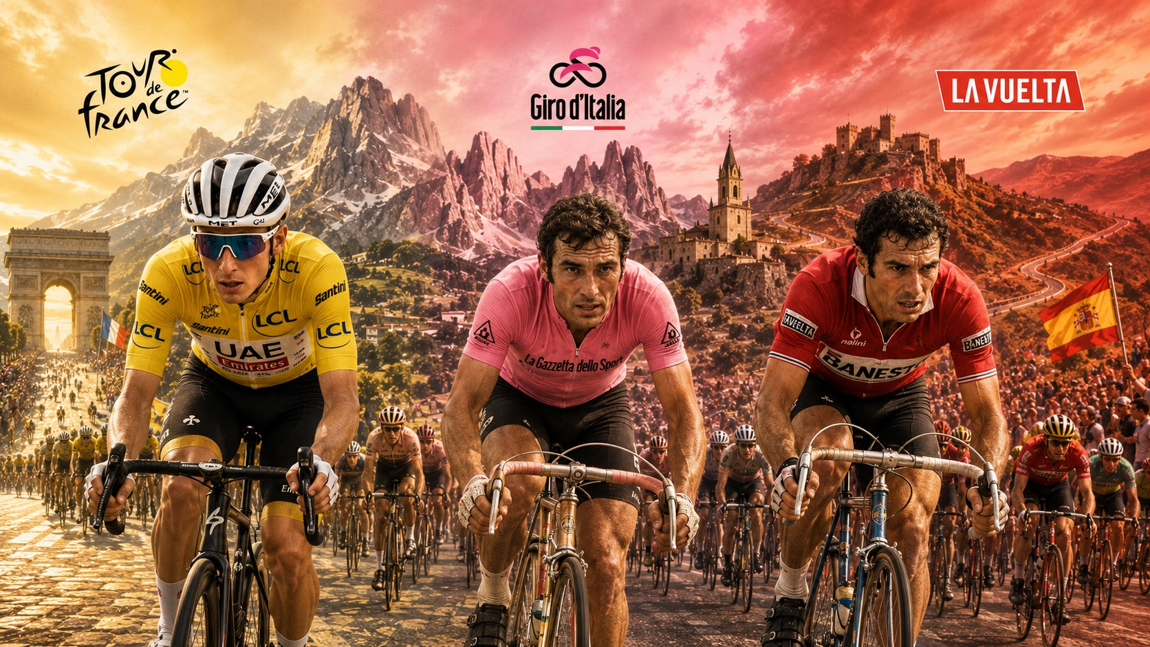 Les 3 grands tours du cyclisme : Tour de France, Giro d'Italia et Vuelta a España