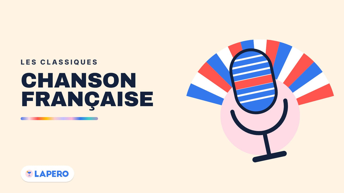 Visuel de la playlist Chanson Française Les Classiques de LAPERO : micro bleu, blanc et rouge sur fond crème