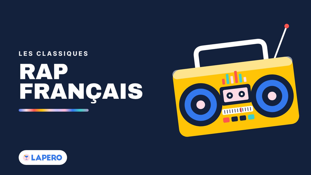 Visuel de la playlist Rap Français Les Classiques de LAPERO : radiocassette jaune sur fond bleu nuit